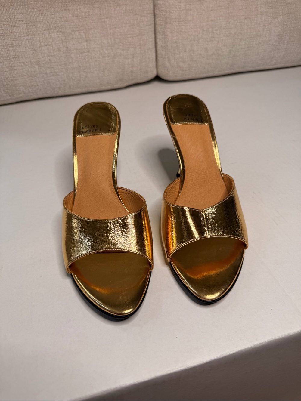 Jeffrey Campbell Agent Gold Metal Mule Heels Size 9.5